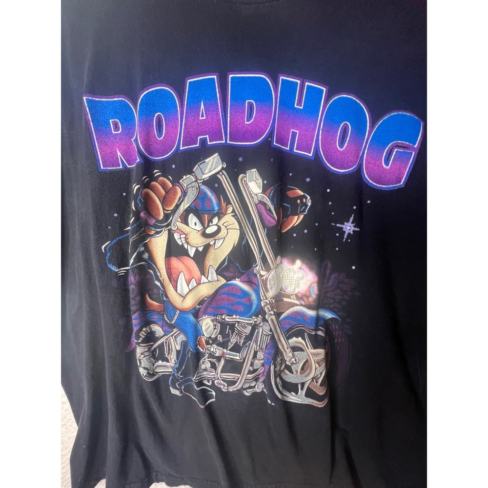 Vintage Roadhog Taz Tasmanian Devil Biker T-Shirt XXL Black Looney Tunes 90s‎ - Picture 3 of 8